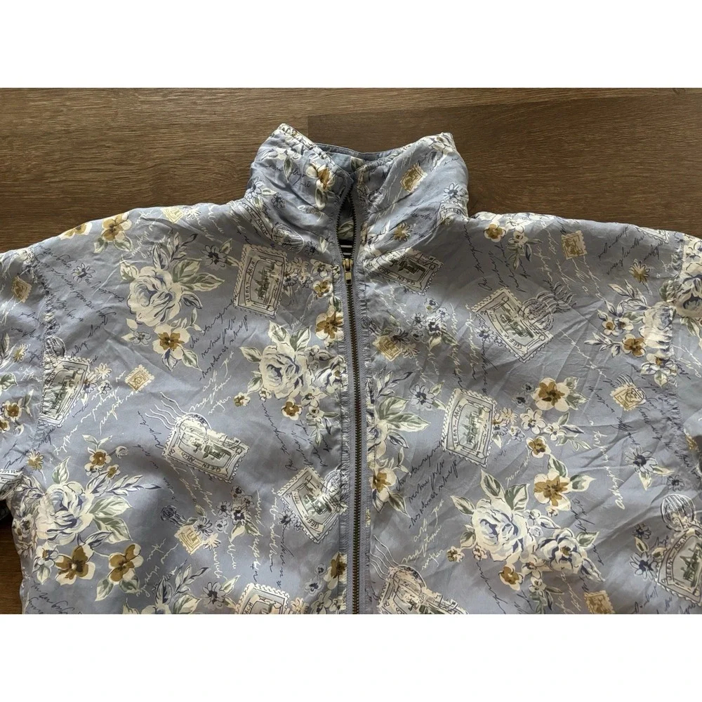 Vintage Women 100% Silk‎ Bomber Jacket EVR Rousso Mixed Floral Windbreaker XL